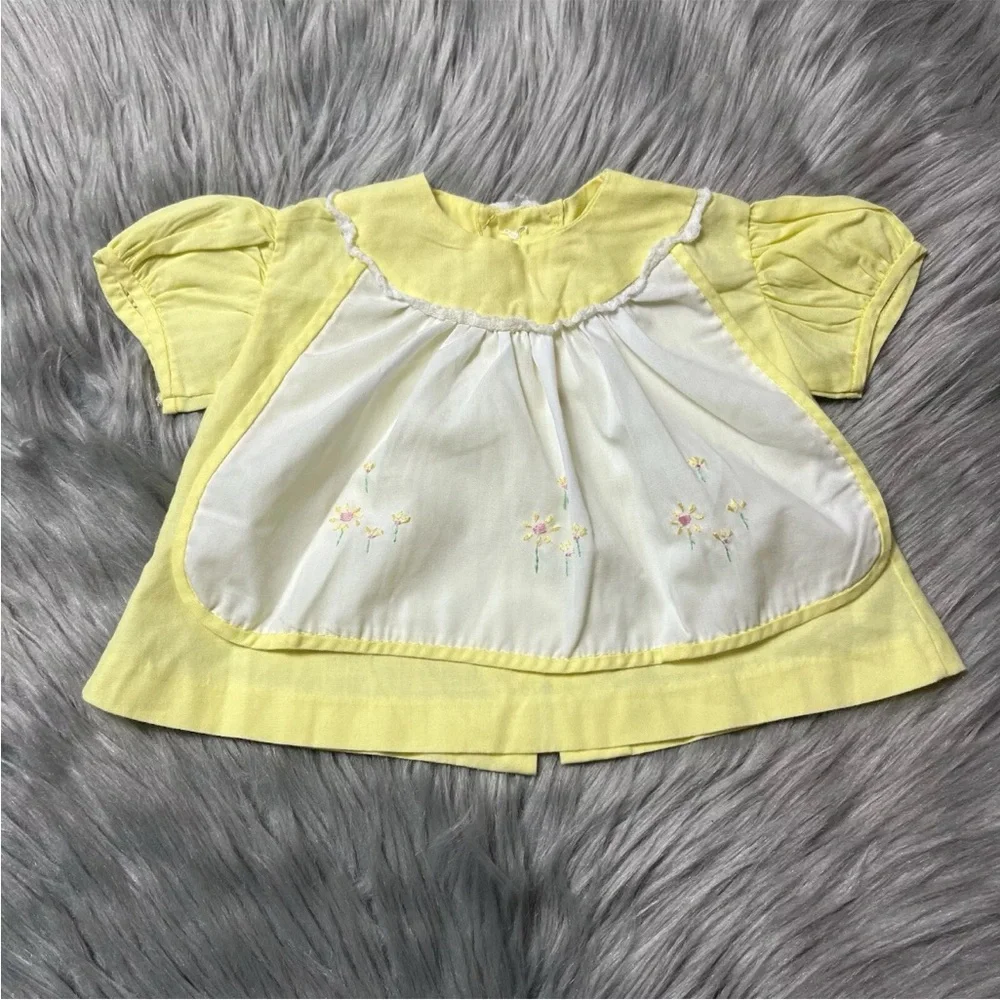 Vintage Baby Girls Yellow White Floral Top Dress